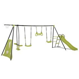 6-in-1 Metal Swing Play Set with Slide, Grip, Seesaw & Basket