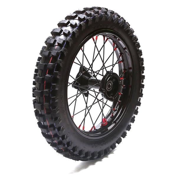 M2R RF125 S2 Pit Bike Rear 14 Wheel Black Spokes Red Nipples