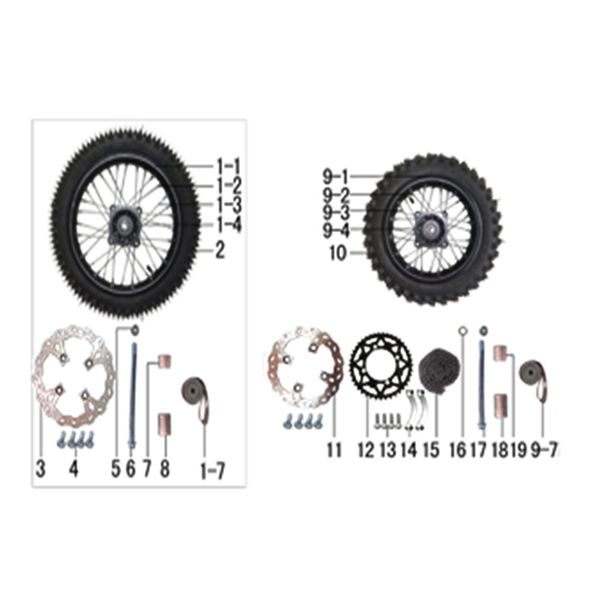 M2R RF160 S2 Pit Bike Front 17 Wheel Black Spokes Red Nipples