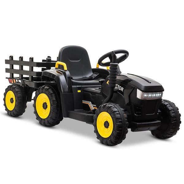 Tobbi 12v Ride On Black Tractor And Trailer