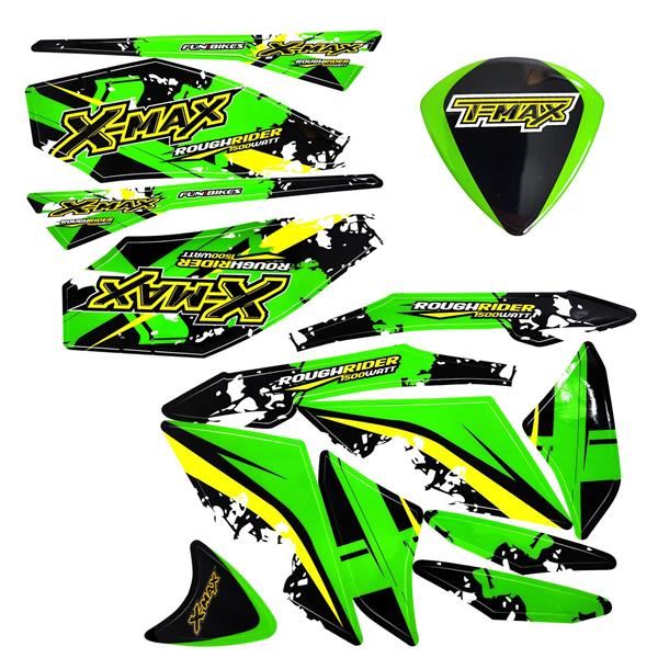 FunBikes X-Max Roughrider 1500w Electric Quad Bike Sticker Kit Green