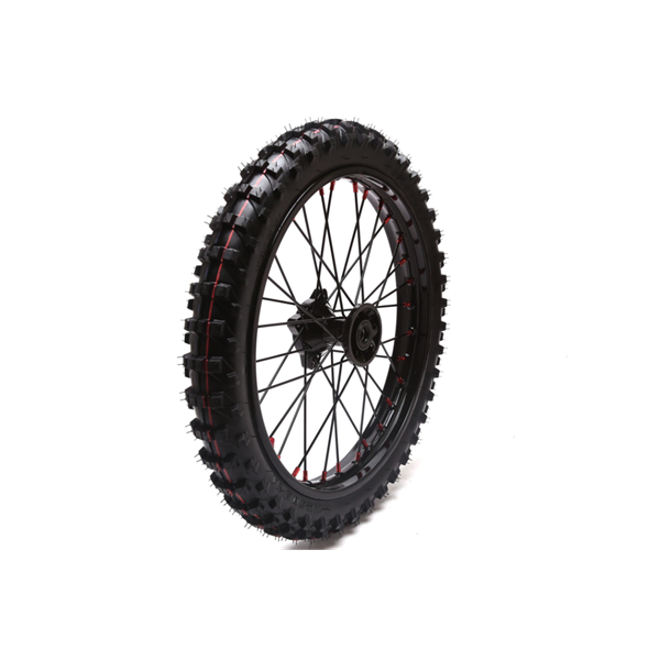 M2R RF160 S2 Pit Bike Front 17 Wheel Black Spokes Red Nipples
