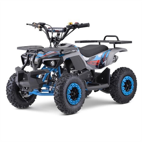 Funbikes Ranger 50cc Nardo Grey/Blue Kids 2024 Premium Petrol Mini Quad Bike