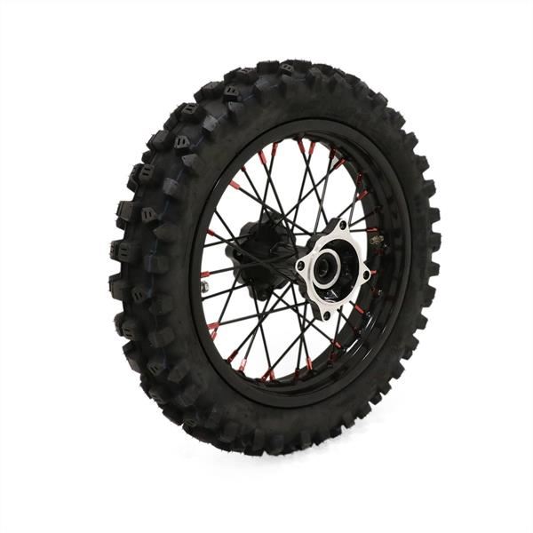 M2R RF160 S2 Pit Bike Rear 12 Wheel Black Spokes Red Nipples
