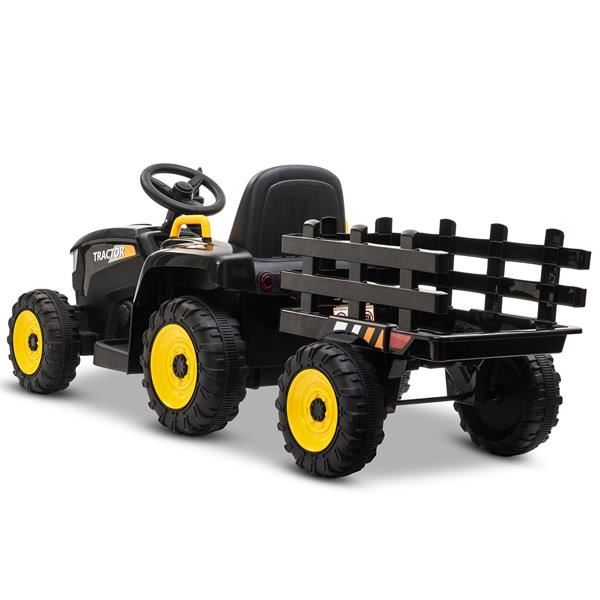 Tobbi 12v Ride On Black Tractor And Trailer
