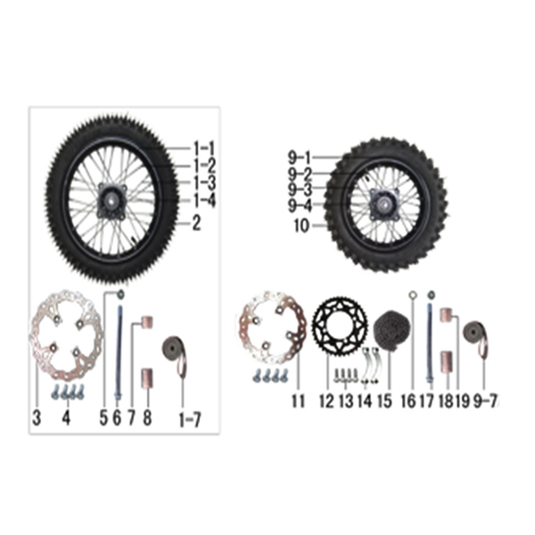 M2R RF125 S2 Pit Bike Front 14 Rim Black Spokes Red Nipples