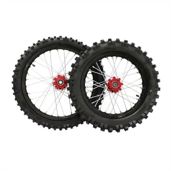 Pit Bike Red CNC Wheel Set with Kenda Tyres & SDG Hubs - 17''F / 14''R
