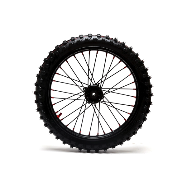 M2R RF160 S2 Pit Bike Front 17 Wheel Black Spokes Red Nipples
